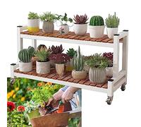 Adjustable Metal Plant Stand with Wheels - Space-Saving Ladder Shelf for Indoor Outdoor Flower Storage