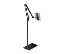 Adjustable Metal Tablet Phone Holder Floor Stand,Gooseneck Long Arm Cell Phone Holder Mount,Perfect Ergonomic Book Holder for Reading,for Sitting,Standing,Laying Down,Black