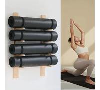 Adjustable Metal Wall Mount Yoga Mat Holder Wooden Exercise Mat Rack Foam Roller Sto Shelf Home Workout Space Saving Fitness Solut.