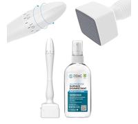 Adjustable Microneedling Derma Stamp with 100ml Disinfectant Spray - 140 Titanium Pins, Professional Beard & Hair Growth Tool, Collagen Booster for Face & Body