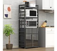 Adjustable Microwave Oven Rack - Freestanding Kitchen Storage Cabinet with Glass Door, Multi-functional Bakers Rack for Dining Room, Living Room, Study, and Kitchen Organization