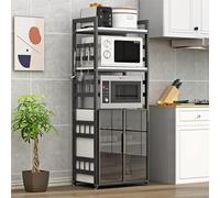 Adjustable Microwave Oven Rack - Freestanding Kitchen Storage Cabinet with Glass Door, Multi-Purpose Bakers Rack for Dining Room, Living Room, Study & Kitchen Organization.