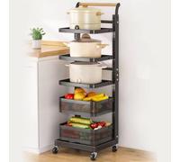 Adjustable Microwave Rack - Expandable 5-Shelf Kitchen with 2 Baskets, Free-Standing Plate & Pan Holder, Corner rage Solution, Space-Saving Black Design for Small Kitchens