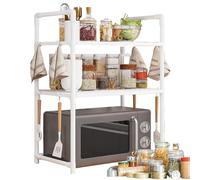 Adjustable Microwave Shelf Rack with Hooks - White Kitchen Storage 9cm x 29cm Space-Saving Polypropylene/Steel Design for Ultimate Kitchen Efficiency