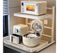 Adjustable Microwave Shelf with Sliding Tray - Space-Saving Storage Rack for Kitchen, Restaurant, Office