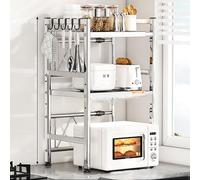 Adjustable Microwave Stand 39-62cm 2-Tier Expandable Countertop Shelf with 5 Hooks Space-Saving Kitchen for Home and Office Microwave Oven Storage Solution