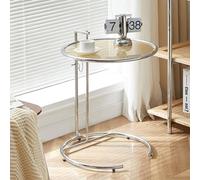 Adjustable Mid-Century Side Table, Tempered s Top & Stainless Steel e, Perfect for Living Room, Bedroom, Balcony, Office - d h