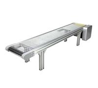 Adjustable Mini Electric PVC Flat Belt Conveyor10x150cm Speed Control Desktop Conveyor for Packaging Transparent Design Assembly Line Solution
