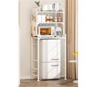 Adjustable Mini Fridge Stand 3 Tier Expandable Microwave Shelf Kitchen Bakers Rack for Refrigerators Under 1.2m Versatile Storage Solution (White)