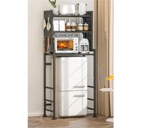 Adjustable Mini Fridge Stand 3 Tier Microwave Shelf Expandable Kitchen Storage Rack for Refrigerators Under 1.2m Sturdy Black Bakers Rack Space Saving Solution