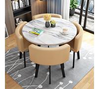 Adjustable Mobile Folding TableMarble Round Dining Set for 4 with Elegant Chairs Perfect for Office & Home Luxurious Addition to Living Room & Lounge