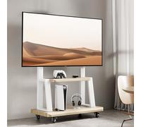 Adjustable Mobile TV Stand on Wheels with Double Shelf Universal Rolling TV Cart for 32"-100" TVs Perfect for Bedroom Corner Outdoor Use - White