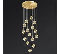 Adjustable Modern LED Chaner - High Ceiling Round Light with Amber Glass Balls for Foyer, Entryway - 3000K Warm White
