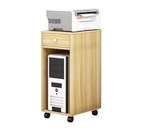 Adjustable Monitor Stand PC Tower Stand, 2 Tier Wood Rolling CPU Holder Stand with Drawer, Mobile Printer Cart PC Case Holder