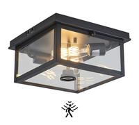 Adjustable Motion Sensor Ceiling Light Fixture Outdoor Modern Design of Squares Flush Mount 2-Light Textured Black Fixture with Clear Glass for Your Porch,Garage,Patio,Hallway,Front and Back Yards