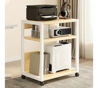 Adjustable Movable Printer Stand with Rolling Storage Shelf Industrial CPU Holder Cart for Computer Fax Scanner and Files - Natural Finish (20x12x27in)