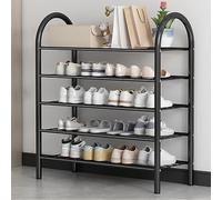 Adjustable Multi-Layer Shoe Rack - Rustic Black & Gold Metal Storage Shelves for Entryway, Entryway Shoe Storage, Space-Saving Shoe Stand, Stylish Footwear Display