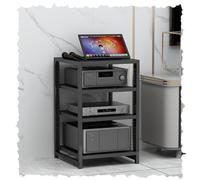 Adjustable Multimedia Storage Unit 4 5 6 Tier AV Stand Black with Wooden Shelf for Audio Video Components Corner Center Console (60 cm 23.6 in)