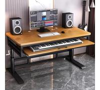 Adjustable Music Studio Desk with Keyboard Tray & Shelf47 Hand Crank Lifting Table for Piano Keyboard Ideal Recording Studio WorkbenchNatural Wood Finish