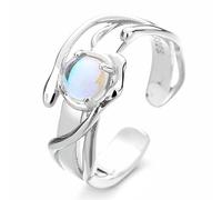 Adjustable Natural-Moonstone-Ring, 925 Sterling Silver Blue Moonstone Hollow Open Ring, Energy Healing Opal Planet Ring, Elegant Jewelry Gift for Women
