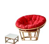Adjustable Natural RattanChair with Cushion & Footstool - Fully Assembled Indoor Round Seat for Living Room 110x110x80cm (Red) - Cozy & Stylish Seating