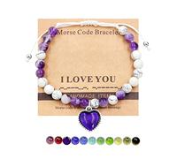 Adjustable Natural stone beads Strand Braided Rope Bracelet for Women,Mom and Child Heart Charm /Color Changing Heart Mood Charm /Life tree braceletMothers Day Gifts from DaughterOr Son With Massage