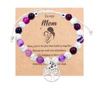 Adjustable Natural stone beads Strand Braided Rope Bracelet for Women,Mom and Child Heart Charm /Color Changing Heart Mood Charm /Life tree braceletMothers Day Gifts from DaughterOr Son With Massage