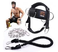 Adjustable Neck Harness for Resistance Bands & Weightlifting, Head Strap with 6 D-Rings for Multi-Directional Neck Training, Padded Chin Support for Athletes & Rehab Exercises