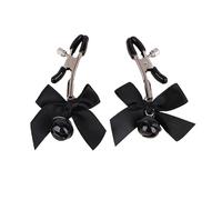 Adjustable Nipple Clamps for Adults - Stainless Steel Bow Clips with Bells, Pressure-Controlled Sensory Body Jewelry (Black)