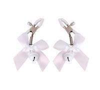 Adjustable Nipple Clamps for Adults - Stainless Steel Bow Clips with Bells, Pressure-Controlled Sensory Body Jewelry (White)