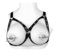Adjustable Nipple Clamps with Chest Harness - 2-in-1 Bondage Strap Set, Stainless Steel Nipple Clips and Accessories for Women and Couple (Style A)