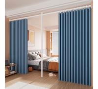 Adjustable No-Drill Curtain Rods for Room Dividers, Thermal Insulated Blackout Curtains, Floor-to-Ceiling Space Separator, Blue, Fits Width 5.2m-6.2m