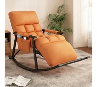 Adjustable Nursery Rocking Chair with Reclining Back and Footrest Upholstered Comfortable Armchair with Side Pockets for Living Room & Bedroom (Orange & Black)