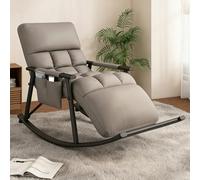 Adjustable Nursery Rocking Chair with Reclining Back & Footrest Upholstered Armchair with Side Pockets Comfortable Rocker for Living Room & Bedroom (Gray & Black)