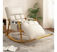 Adjustable Nursery Rocking Chair with Reclining Back & Footrest Upholstered Armchair with Side Pockets Comfortable Rocker for Living Room & Bedroom (Beige & Gold)