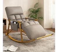 Adjustable Nursery Rocking Chair with Reclining Back & Footrest Upholstered Comfort Armchair with Side Pockets Ideal for Living Room & Bedroom (Gray & Gold)