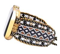 Adjustable Nylon Braided Bracelet Compatible with Apple Watch Bands 40mm 41mm 38mm Retro Boho Beads for iWatch Series, Boho New Maroon Black, 42/44/45mm, Retro