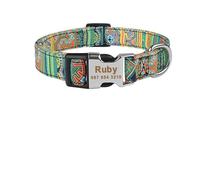 Adjustable Nylon Custom Dog Collar Engraved Name ID Tag Small Large Product Plaid Unisex Dog Collar(Black,M)