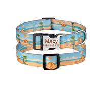 Adjustable Nylon Custom Name Plate Dog Collar Printed ID Tags Personalized Pet Engraving Dog Collar(Blue 19,L 38-61cm)