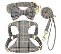 Adjustable Nylon Dog Collar Harness Leash Set With Cute Bowknot Pet Party Supplies For Shiba Inu Pug Chihuahua,Gray,S