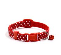 Adjustable Nylon Dog Puppy Cat Collar Polka Dot Print Pattern Pet Collars with Bell Red