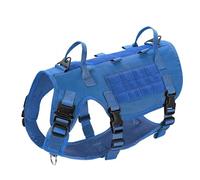 Adjustable Nylon Military Tactical Dog Training Camping Harness With Flag Metal Buckle For Collie Greyhound Bulldog Labrador,Blue,S