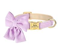 Adjustable Nylon Personalized Dog Collar With Cute Bowknot Name Metal Buckle For Shiba Inu Pug Beagle,PURPLE,S