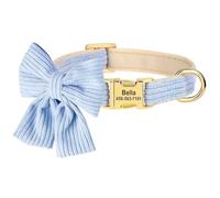 Adjustable Nylon Personalized Dog Collar With Cute Bowknot Name Metal Buckle For Shiba Inu Pug Beagle,Blue,M