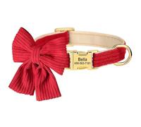 Adjustable Nylon Personalized Dog Collar With Cute Bowknot Name Metal Buckle For Shiba Inu Pug Beagle,Red,S