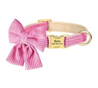 Adjustable Nylon Personalized Dog Collar With Cute Bowknot Name Metal Buckle For Shiba Inu Pug Beagle,Rose Red,M