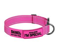 Adjustable Nylon Personalized Reflective Military Tactical Camping Training Dog Name Phone Number Safety Collar For Shepherd Bulldog,Rose,XL