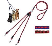 Adjustable Nylon Walking Leash - 3 Way No-Tangle Design with Padded Soft Handle for Comfort - Triple Coupler for Multiple Dogs