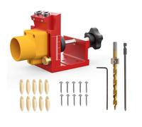 Adjustable Oblique Hole Puncher for Woodworking - Vacuum Head for Precision Drilling Tool with Dual-Scale (Metric/Imperial) & 9.5mm Drill Bit (red)