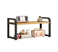 Adjustable Office Desk Shelf - Metal & Wooden Desktop Bookshelf Storage Rack for Supplies Multipurpose Display Shelf for Office & Home 30x21CM